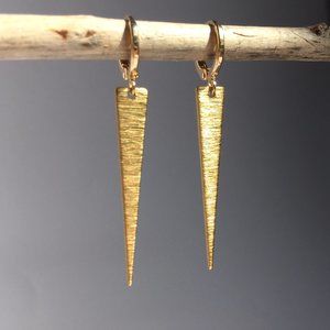 Gold triangle spike / huggie lever back Earrings